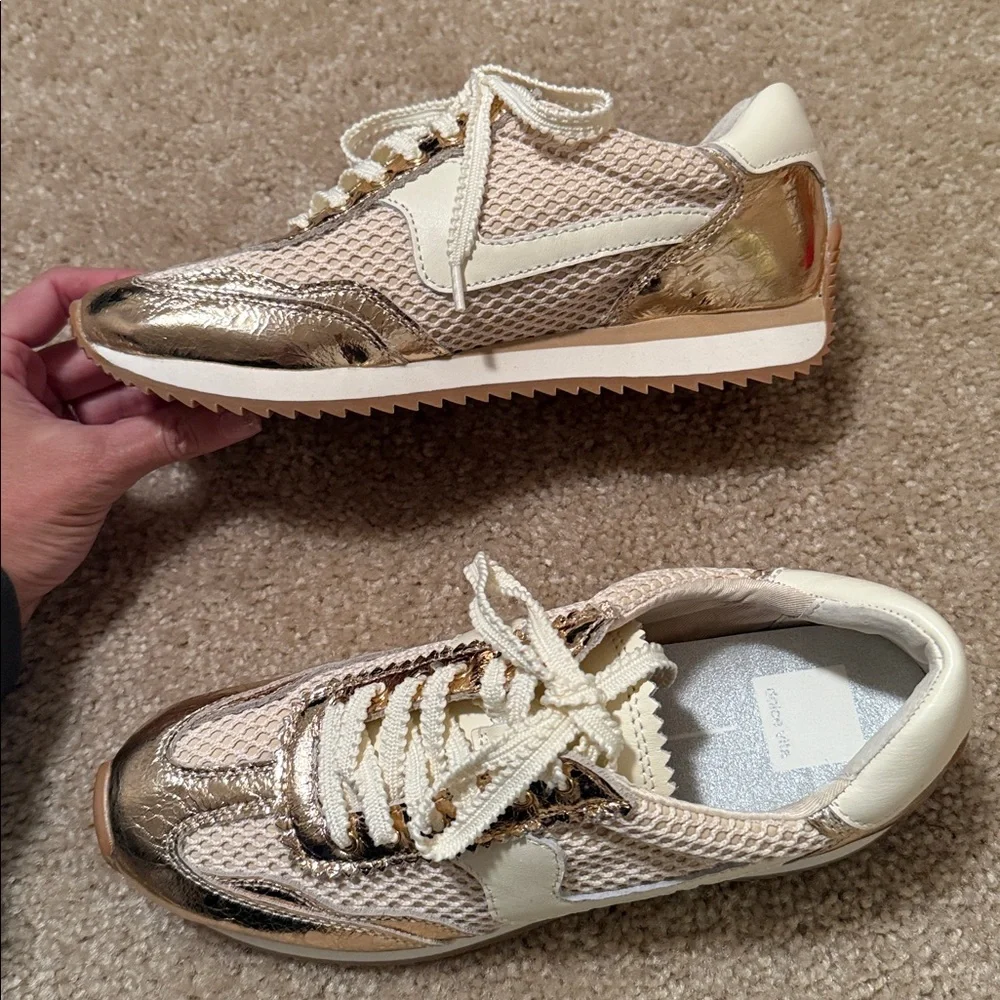 Dolce Vita Women's B.NTCD Mesh Running Sneakers gold woven cream size 7.5 shoe - Picture 4 of 7